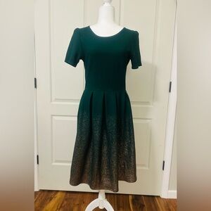 LuLaRoe Green Midi Dress with Gold Sparkle